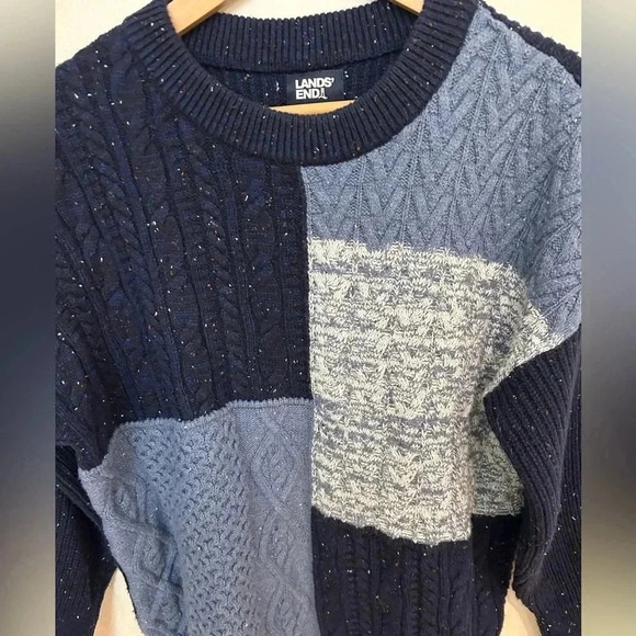 Vintage patch work cable knit crew neck cabincore sweater cotton/wool S j crew - Picture 4 of 8